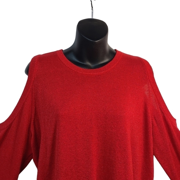 Michael Kors Women's Red Cold Shoulder Top Sweater Size XL NWT - Picture 4 of 10